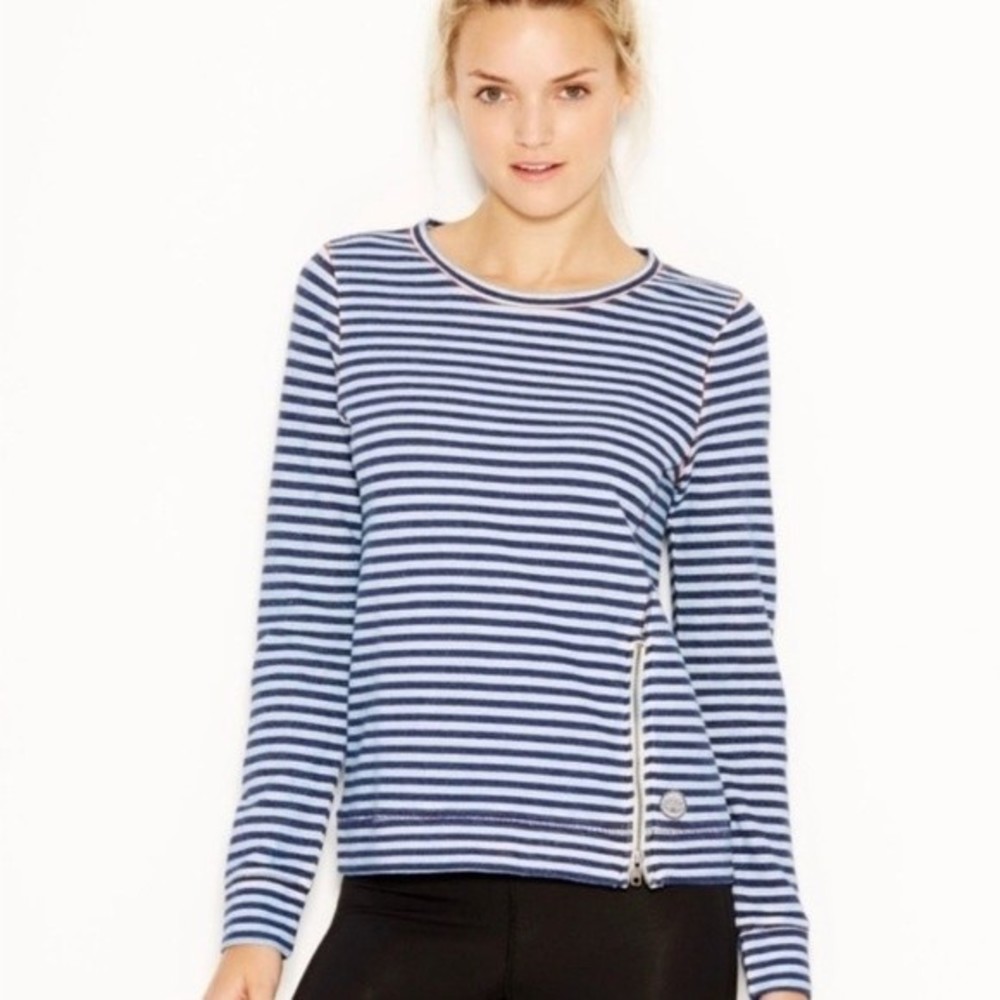 Lucky Blue Striped Pullover Womens size Medium Long Sleeve Cotton Zipper